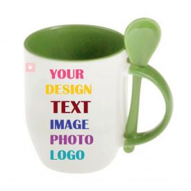 Personalized Light Green Mug with Spoon