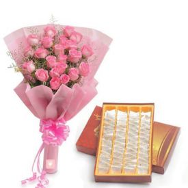 10 Pink roses and 1/2 kg kaju katli