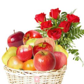 10 Red Roses and 2 Kg Apple with Basket