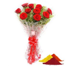 Red Roses with Gulal