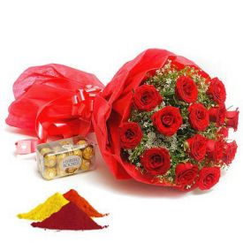 Red Roses, ferrero Rocher with Gulal
