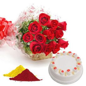 Red Roses, Pineapple cake with Gulal