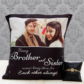 Brother - Sister Personalized Cushion with Stone & Pearl Rakhi