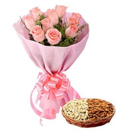 Pink Roses With Dry Fruits in Basket