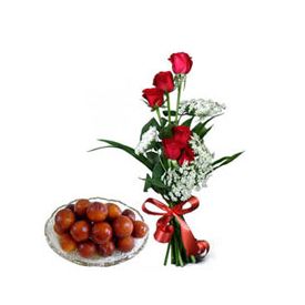 6 Red Roses,Gulab Jamun 1kg