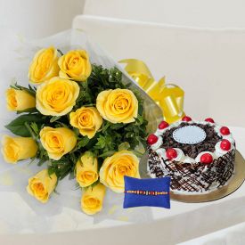 Yellow Roses, cake With Rakhi