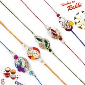 Set of 5 designer Multicolor Rakhi