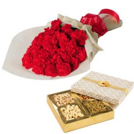 Red carnation with dry fruits