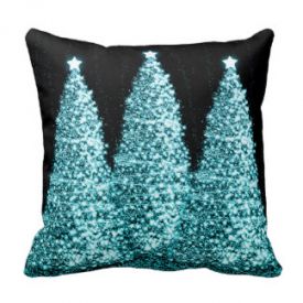 Elegant Christmas Trees Turquoise Throw Pillow