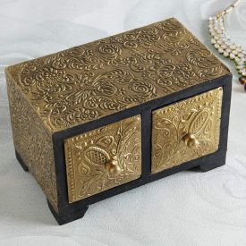 Brass Embossed Wooden Jewelry Box