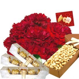 Dry Fruits With Flowers And Chocolates Combo