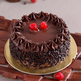 Round Chocolate Cake with Chocolate Chips & Cherry Toppings