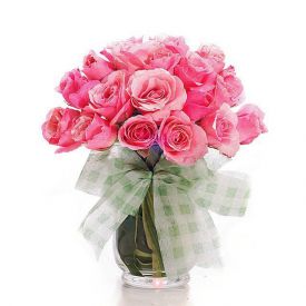 10 Pink Roses with vase