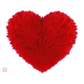 Red Faux Fur Heart Shaped Decorative Valentine Pillow