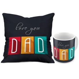 Gift for Dad Fathers Day Love You Dad Grey Printed Small Cushion 12X12 with Filler and Best Quality