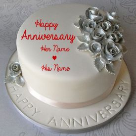 silver happy anniversary cake