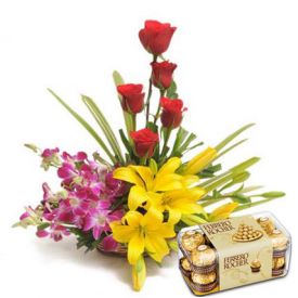Mixed Flowers With Ferraro Rocher
