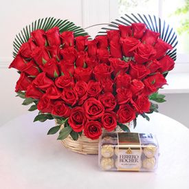 Heart shape Red Roses with Ferrero Rocher