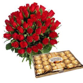 Basket of Red Roses with Ferero Rocher