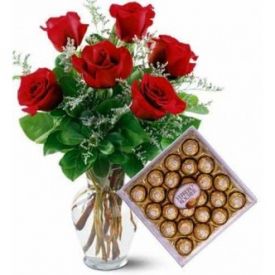 Roses and ferrero rocher with vase