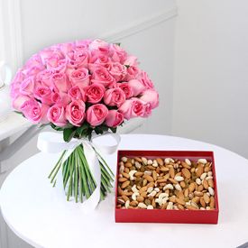 Pink roses with dry fruits