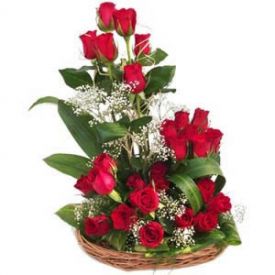 Basket of Fresh Red Roses
