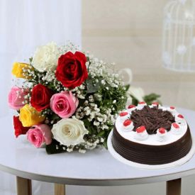 Mixed roses with black forest cake