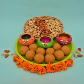Laddu With Diya and Dry Fruits