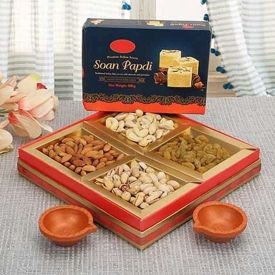 Dry Fruits With Diya And Soan Papdi