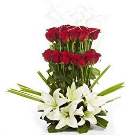 Roses With Lilies Basket Arrangements
